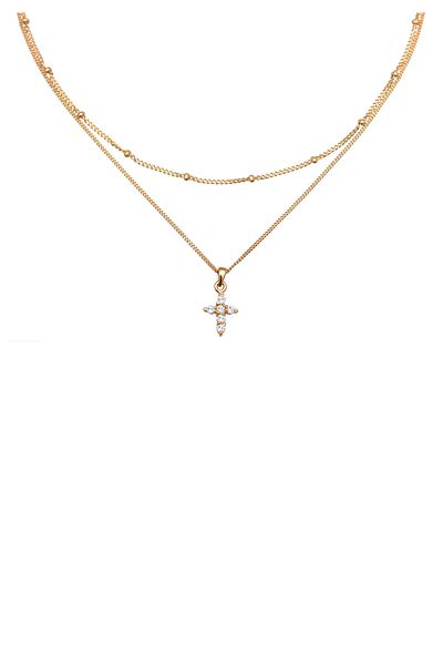 ELLI Necklace Ladies Choker Layer Cross Pendant With Zirconia In 925 Sterling Silver