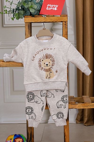 MinyTim Baby Set 2-Piece Top and Bottom, Three Yarns, King Lion Cotton, 6 Months, 9 Months, 12 Months, 18 Months