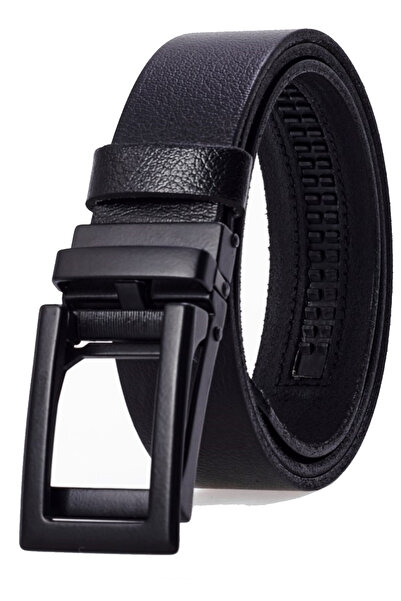 derikem Cureaua clasică neagră pentru bărbați - 100% bivol autentic, cu cataramă și fără găuri