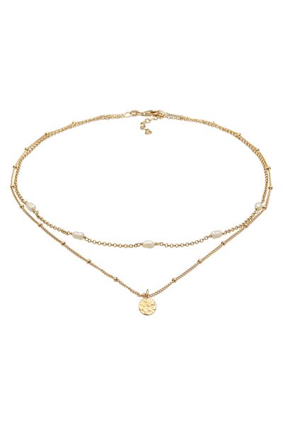 ELLI Necklace Ladies Choker Layer Platelet With Freshwater Cultured Pearls In 925 Sterling Silver Gold Pl