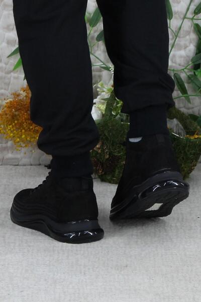 Mehmet Mete 2401 Чорні нубукові зручні черевики на гумовій підошві з шнурівкою та натуральною шкірою