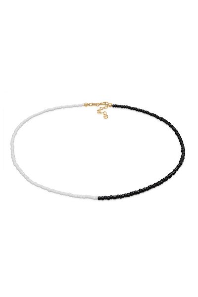ELLI Necklace Ladies Choker Glass Beads Ying Yang In 925 Sterling Silver Gold Plated