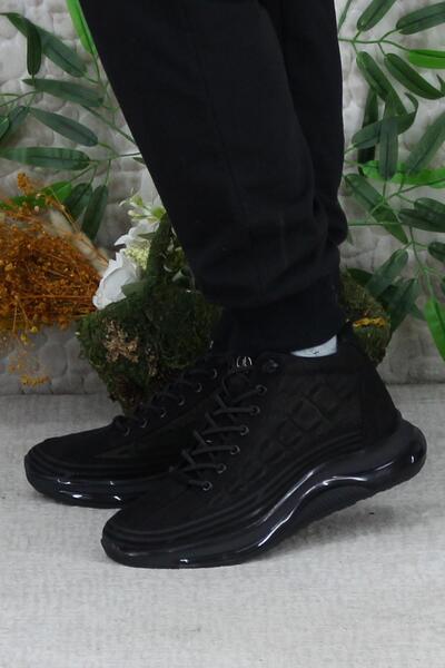 Mehmet Mete 2401 Чорні нубукові зручні черевики на гумовій підошві з шнурівкою та натуральною шкірою