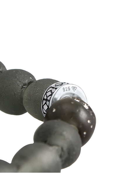 KUZZOI Pánský náramek ze skleněných korálků olivové barvy ze sterlingového stříbra 925