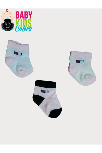 baby kids colors Newborn Socks Mixed 3 Colors (White-Pink)(Black-Pink)(Ecru-Pink)
