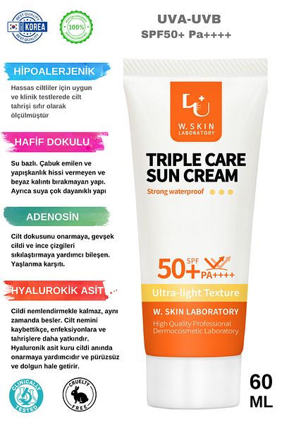 W. Skin Laboratory Spf50 Pa - Triple Care Waterproof Moisturizing Sunscreen 60ml