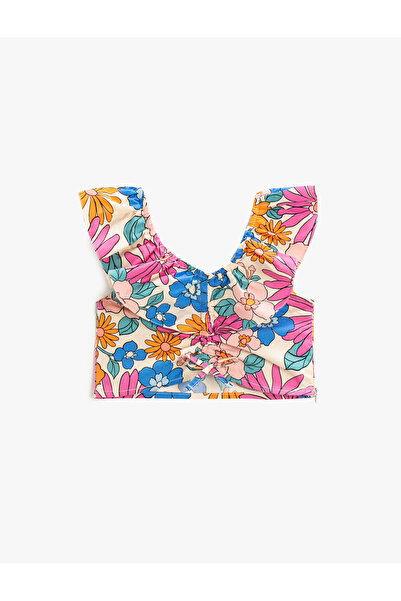 Koton Укорочена блуза с флорални волани, памук с отворени рамене