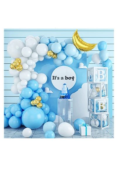 CUGY New Born Concept Blue Color Gold Moon Detail Birthday Special Day Balloon Celebration Set