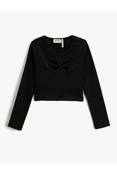 Koton Crop T-Shirt with Window Detail Long Sleeve