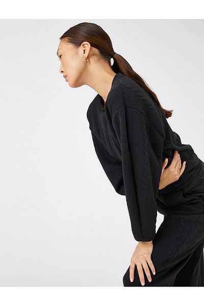 Koton Crop Sweatshirt Strickmuster Langarm