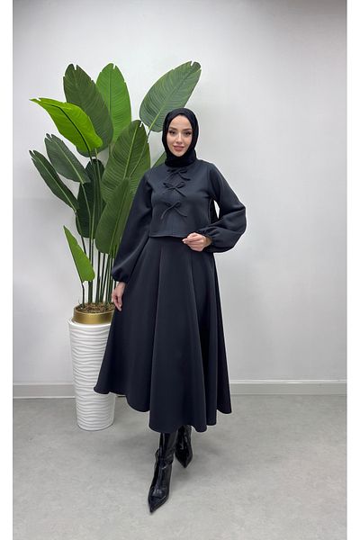 Tesettür Diyarı Scuba Fabric Hijab Tunique and Skirt Set - Anthracite