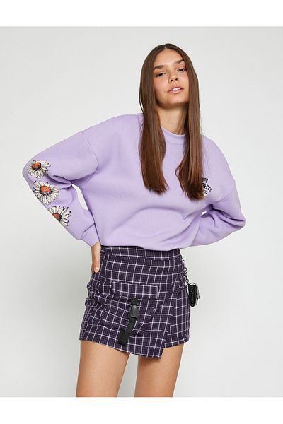 Koton Oversize Sweatshirt Hooded Printed With Fleece Inside