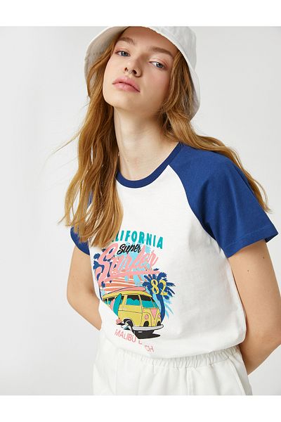 Koton Μπλουζάκι Raglan Sleeve Relaxed Cut Crew Neck με στάμπα