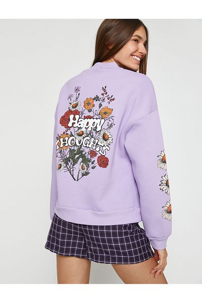 Koton Oversize Sweatshirt Hooded Printed With Fleece Inside
