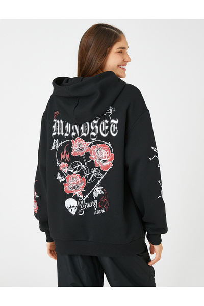 Koton Hanorac oversize cu glugă cu buzunar cangur imprimat