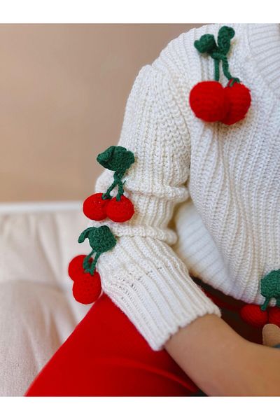 Pinkitokids Red Cherry 3D Cherry Motif Knitwear and Leggings Set