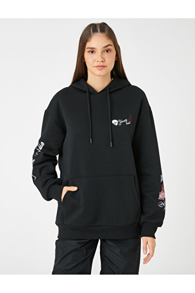 Koton Hanorac oversize cu glugă cu buzunar cangur imprimat