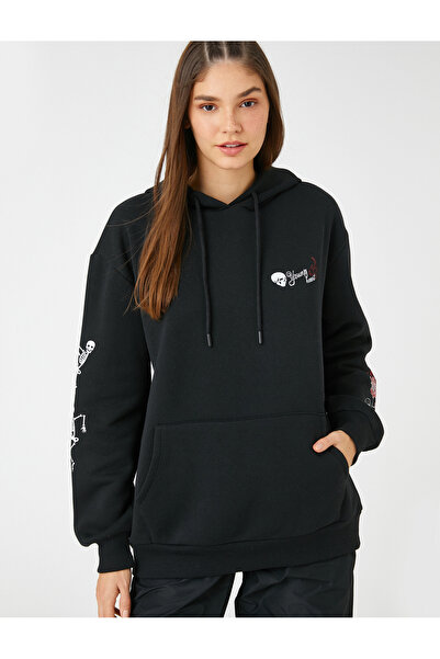 Koton Hanorac oversize cu glugă cu buzunar cangur imprimat