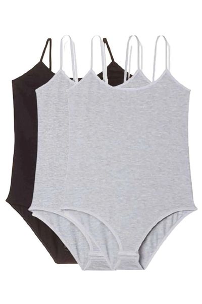 MODA YILDIZ Women's Snap Fastener Bodysuit with 3 Rope Straps Gray - Black