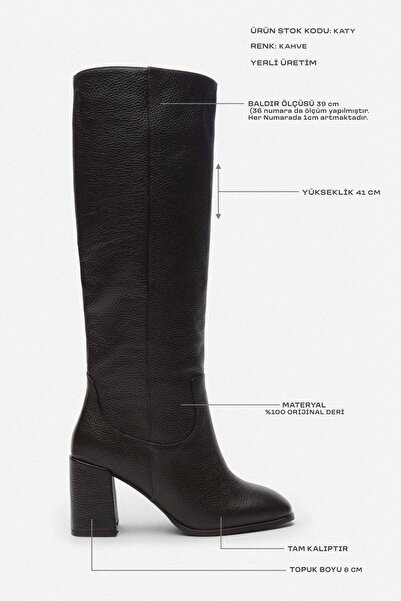 NİŞANTAŞI SHOES Originální kožené dámské kozačky Katy Brown na silném podpatku