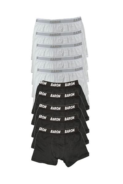 Modaley Giyim 10 Τεμάχια Λευκό-Μαύρο Lycra Economic Boxer Short -ml01