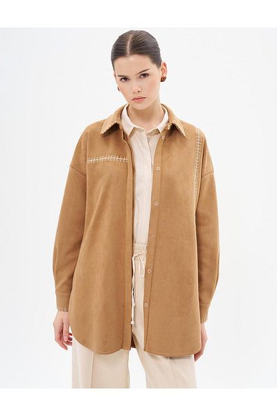 Kayra Τουνίκ Camel Suede - Λεπτομέρεια ραφής Punto