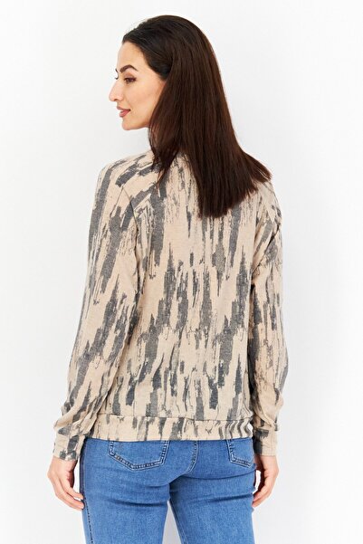 Endless Blu Women Crew Neck Long Sleeves Allover Print Top, Multicolor