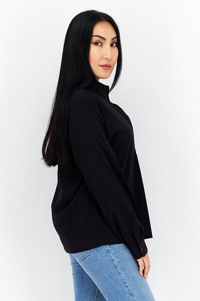 s.Oliver Women Spread Collar Long Sleeve Plain Blouse, Black