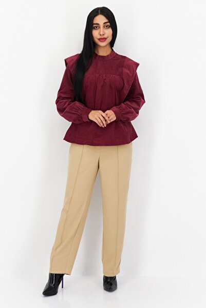 s.Oliver Women Mock Neck Long Sleeve Corduroy Blouse, Maroon