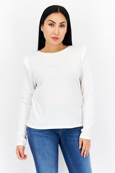 s.Oliver Women Round Neck Long Sleeve Graphic Print Top, White