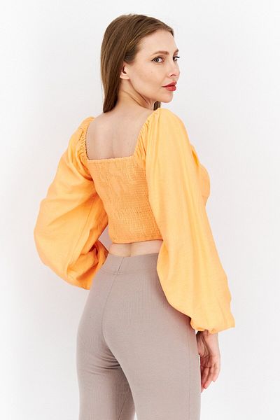 Bcbgeneration Women Square Neck Long Sleeves Textured Top, Orange