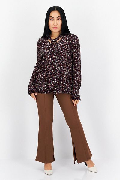 s.Oliver Women Tie Neck Long Sleeves Allover Print Blouse, Black Combo