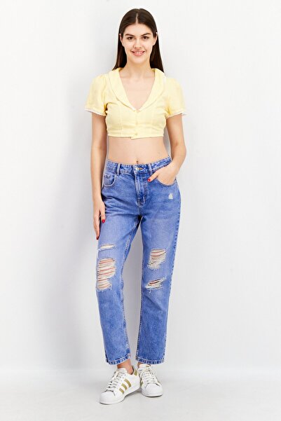 Asos Design Women Plunging Neck Short Sleeve Plain Crop Top, Yellow