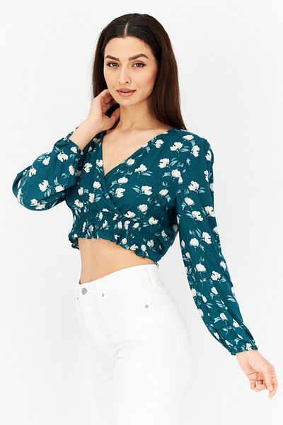 Sage The Label Women Tie Neck Long Sleeve Floral Print Top, Green Combo