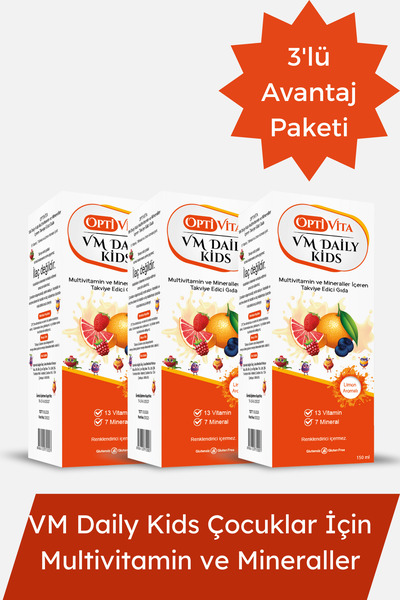 Optivita Multivitamin Çocuk Şurubu 3 Adet | VM Daily Kids Çocuklar İçin Multivitamin ve Mineral