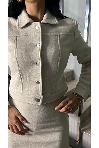 Lefon Women's Stamped Jacket Skirt Set Stone