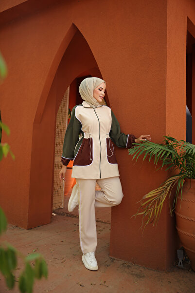 Wovi Moda Σετ φόρμας Hijab με φερμουάρ - Double Crep Fabric