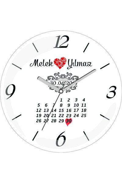 ART HEDİYE Kişiye Özel Evlilik Yıldönümü Çap 30 Bombeli Gerçek Cam Duvar Saati