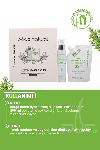 Bade Natural Biberiye Dökülme Karşıtı ve Güçlendirici Refill Saç Bakım Seti