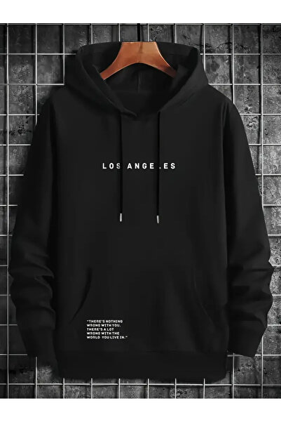 Frisson Φούτερ με στάμπα Los Angeles, unisex, μαύρο, με κουκούλα και τσέπη κα...