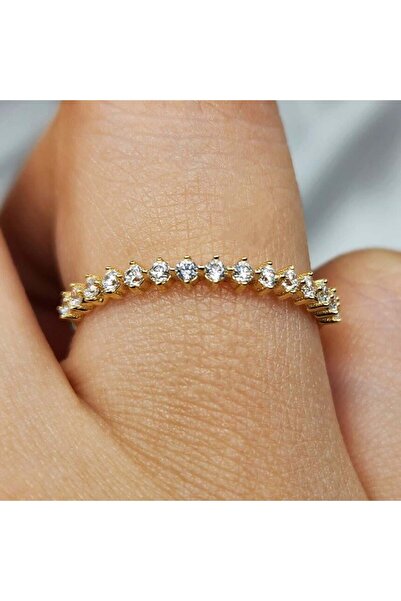 FasekGold Gümüş Yüzük - Yarım Tur Alyans Zirkon Taşlı 925 Ayar Gümüş Yüzük