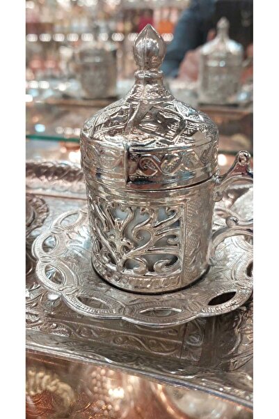 Bakır Center Copper Cup Set for 4 People - Ottoman Turkish Coffee Tray and Turkish Delight Cup Set of 2