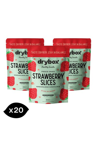 DRYBOX 20'li Paket Şekersiz Dondurarak Kurutulmuş Çilek Dilim Doğal Atıştırma...