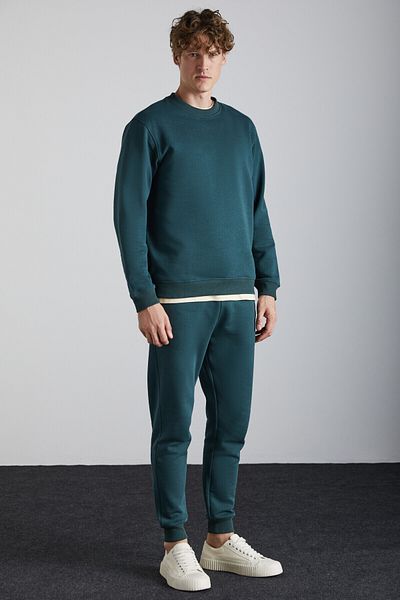 GRIMELANGE Adens Herren-Jogginghose aus regulärer Bio-Baumwolle, Premium-Stoff, Raster, elastisches Bein, grün