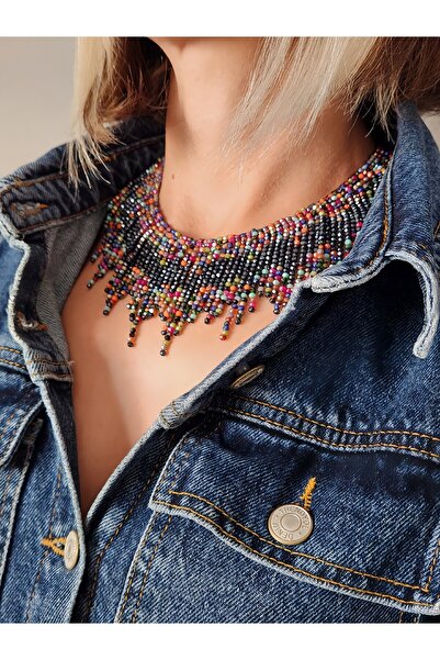 Eva Takı Store Kristal Boncuk Tasma Choker Model El Yapımı Kolye