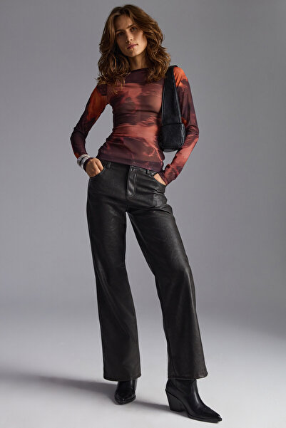 GRIMELANGE Lulu Kadın Stretch Korse Desenli Slim Fit Örme Desenli Bluz