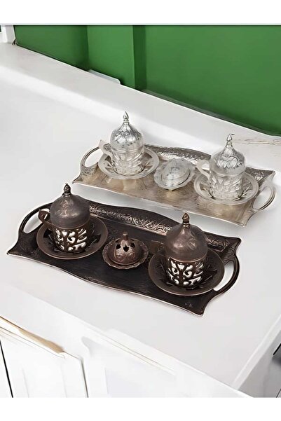 Bakır Center Copper Cup Set for 4 People - Ottoman Turkish Coffee Tray and Turkish Delight Cup Set of 2