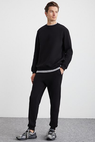 GRIMELANGE Adens Herren-Jogginghose aus regulärer Bio-Baumwolle, Premium-Stoff, Raster, elastisches Bein, Schwarz