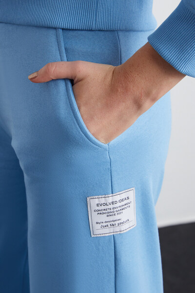 GRIMELANGE Laury Kadın Organik Pamuklu Yumuşacık Geniş Paça Regular Etiket Detaylı Mavi Eşofman Altı