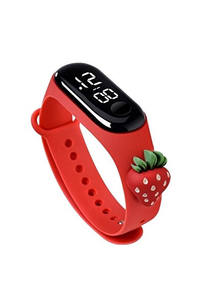 ZAVİRA Çocuk Kol Saati Led Dokunmatik Dijital Su Geçirmez Çilek Figürlü